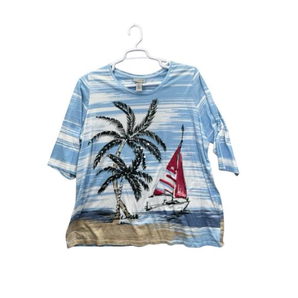 Catherines Top Sparkle Knit 3/4 Sleeve Women’s Plus Size 1X Blue - Picture 2 of 10